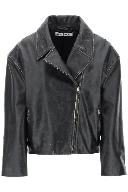 ""vintage leather jacket with distressed effect A70170 BLACK