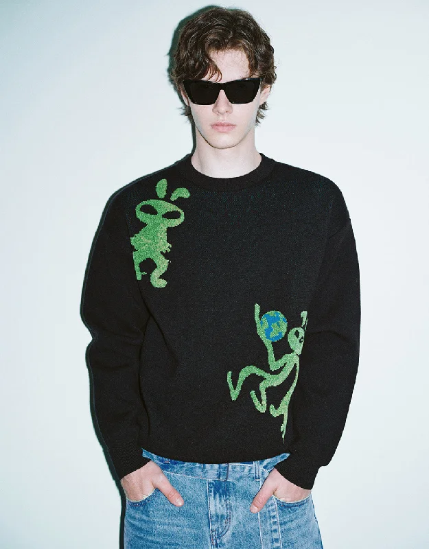 Alien Embroidered Knitted T-Shirt