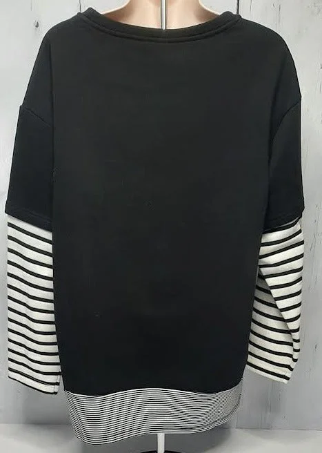 Blouse-Pullover-3/4 Sleeve-Knit-Black/White Stripe-Women's-Fc223228