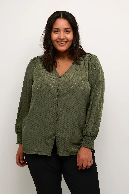 Khaki-Bluse mit Ton-in-Ton-Druck