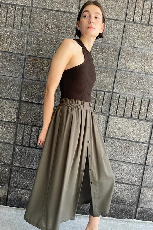 Slim Tapered Pants with Skirt in Military