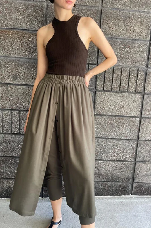 Slim Tapered Pants with Skirt in Military