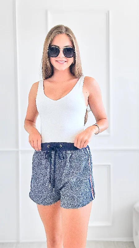 Side Striped French Terry Shorts - Blue