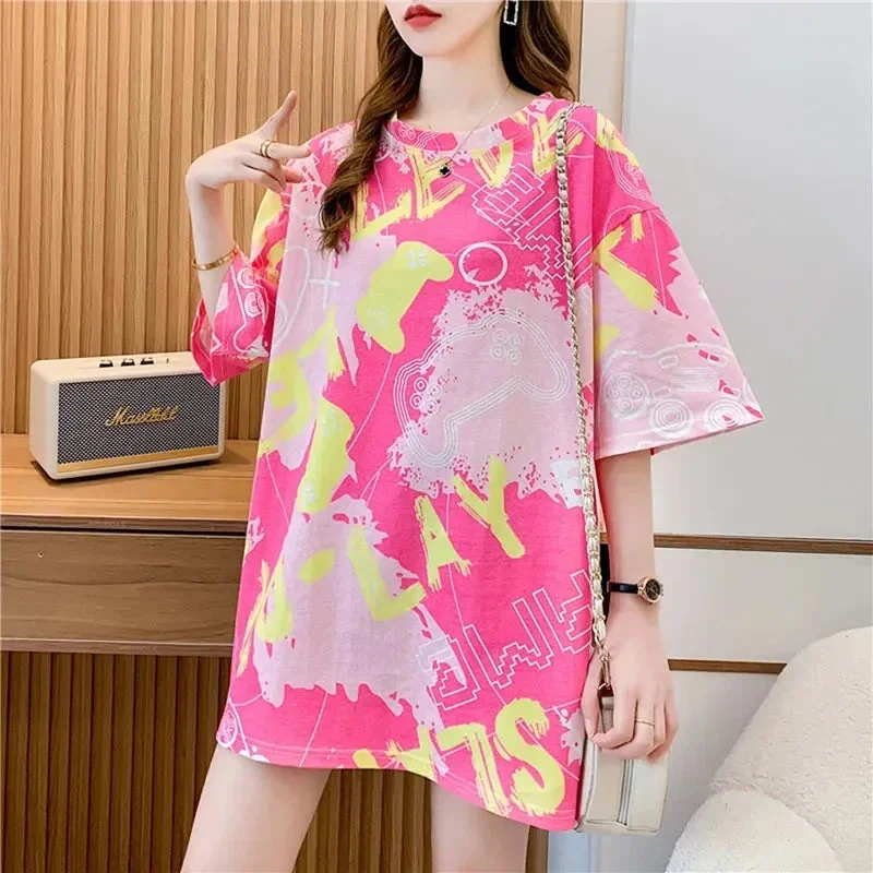 woman tshirts Summer oversized Women T-shirt Korean style letter printed graphic