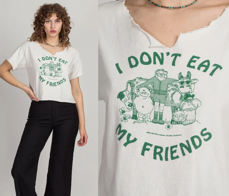 80s ""I Don't Eat My Friends"" Crop Top Tee - Large