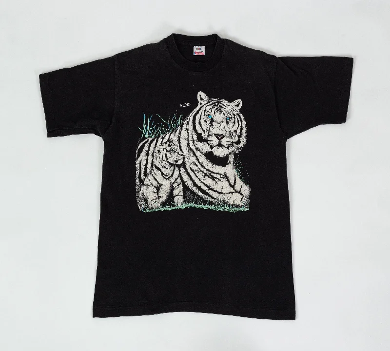 90s White Tiger Graphic Tee - Medium