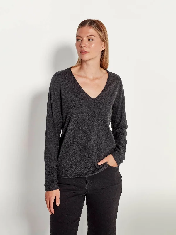 JHL V-Neck L/S T (Fine Cotton Cashmere) Graphite