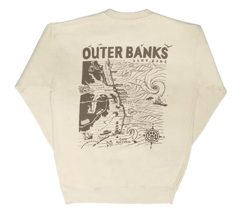 REAL Outer Banks Map Wmn's Crew Sweatshirt-Bone