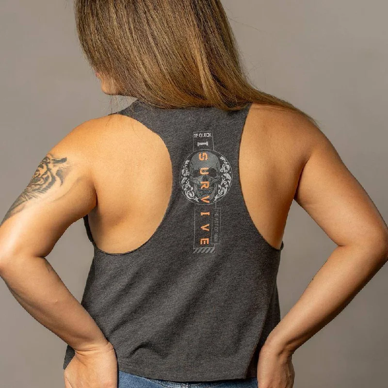 Women's I Survive Racerback Cropped Tank - Dark Heather Gray