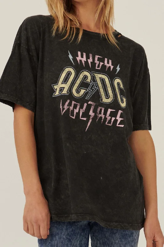 AC/DC High Voltage Distressed Graphic Tee