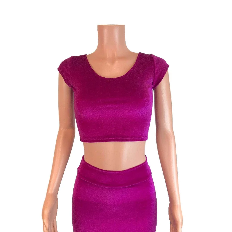 Cap Sleeve Crop Top - Fuchsia Velvet