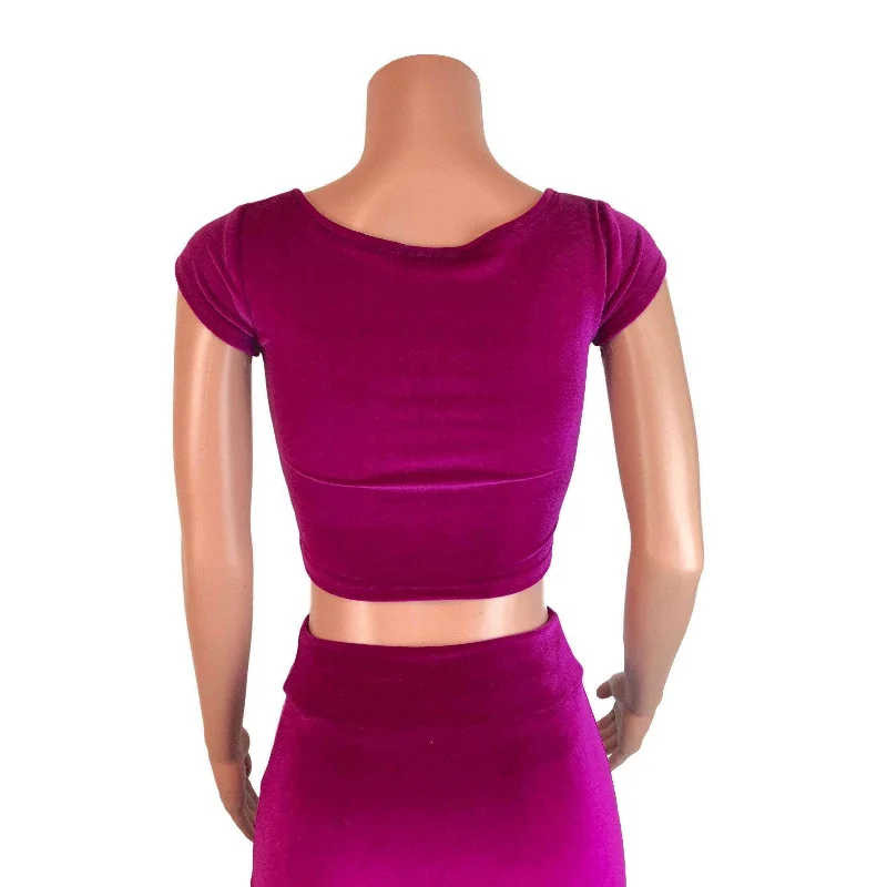 Cap Sleeve Crop Top - Fuchsia Velvet