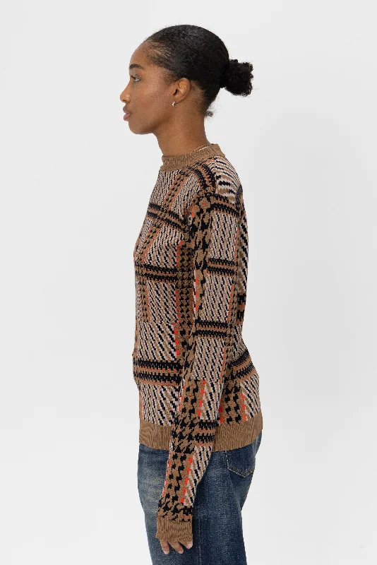 Dusk Knitted Blouse, Orange Mixed Check