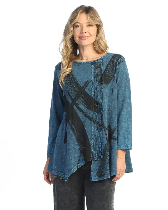 Jess & Jane m122 Sapphire Faux Wrap With Buttons Women's Top