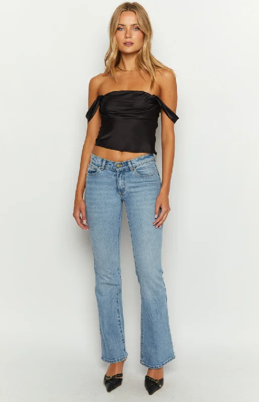 Marella Black Satin Off Shoulder Top