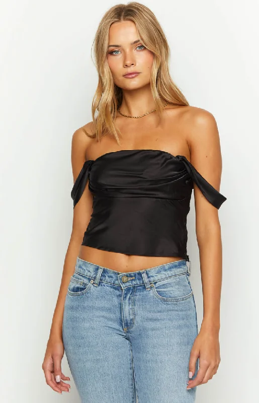 Marella Black Satin Off Shoulder Top