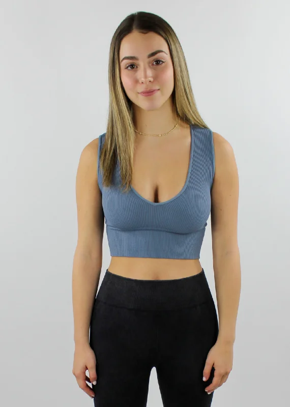 Take The Plunge V-Neck Crop Top ★ Dusty Blue