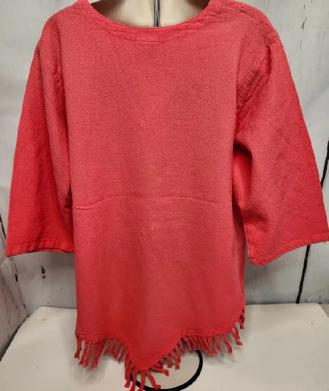 Shirt Salmon 1/2 Sleeve V Neck Fringe Womens 449