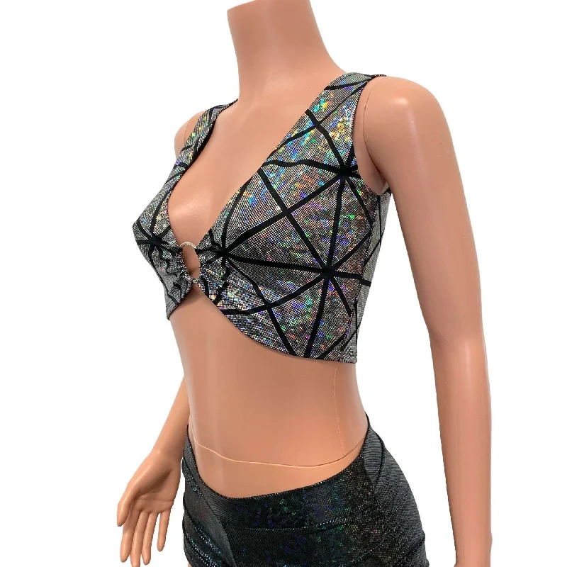 Silver Glass Pane Holographic Ring Crop Top