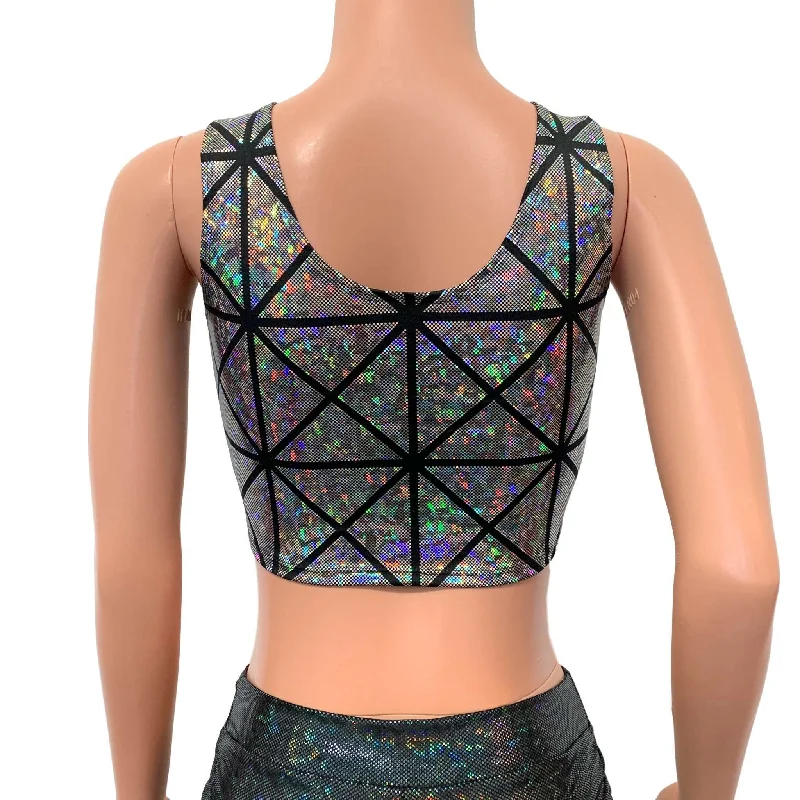 Silver Glass Pane Holographic Ring Crop Top