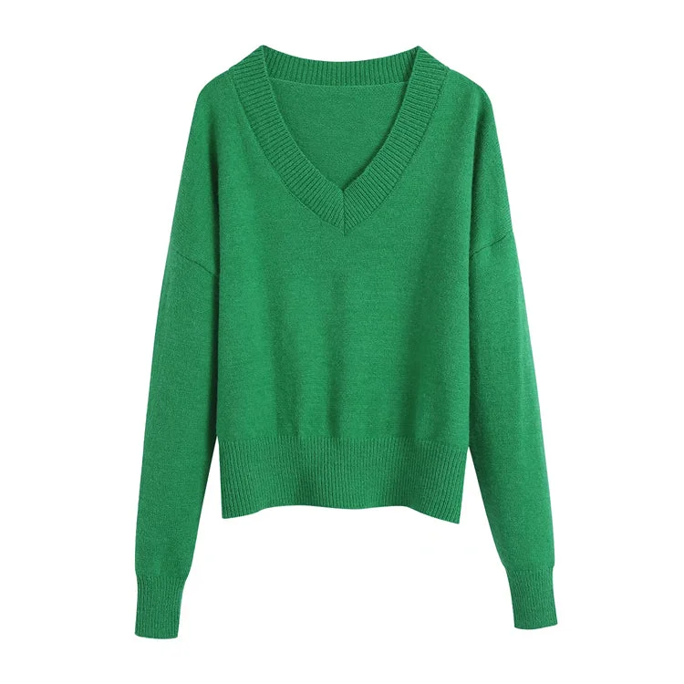 Versatile Soft Knit Long Sleeve V-neck rib knit  7166