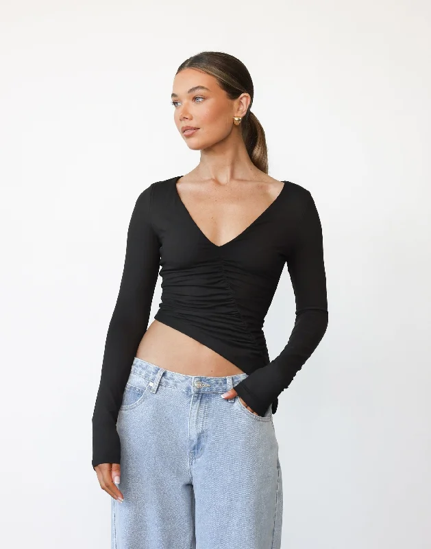 Viola Long Sleeve Top (Black)