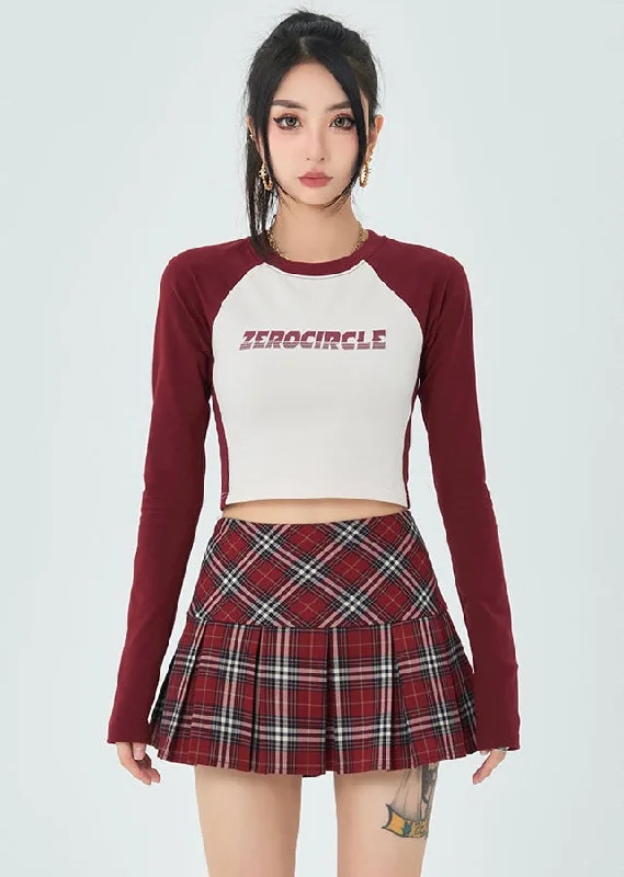 ZEROCIRCLE Patchwork Long Sleeve Casual Cropped Top