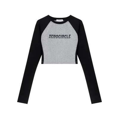 ZEROCIRCLE Patchwork Long Sleeve Casual Cropped Top