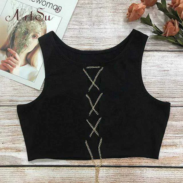 Women Adjustable Lace Up Hollow Out Tank Tops Tees Camisole