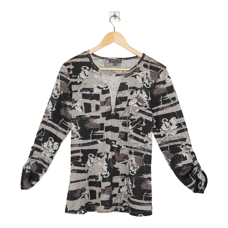 Classic Editions Women's Winter Charm Printed 3/4 Sleeve Top