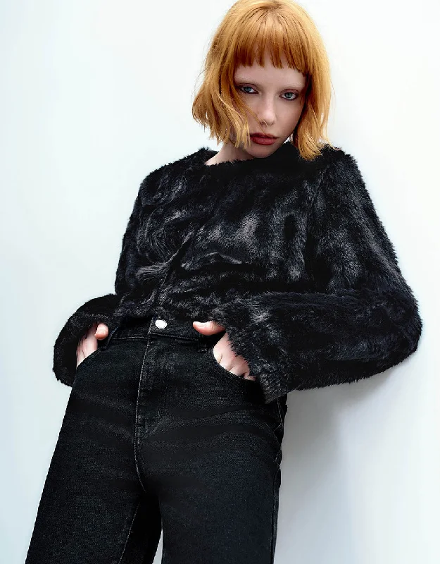 Crew Neck Furry Coat