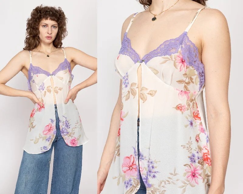 Medium 90s Floral Split Hem Camisole Slip Top