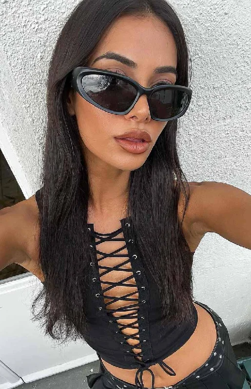 Nicola Black Lace Up Mesh Top