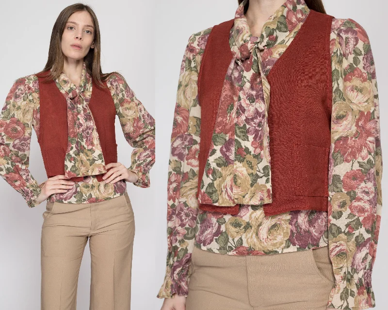 Small 70s Boho Floral Blouse & Vest Set