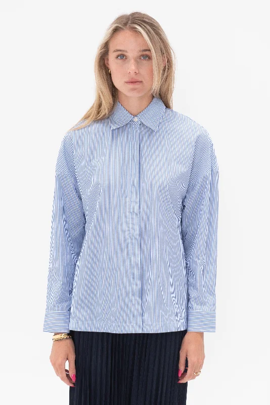 Striped Shirting Gabe Oversized Shirt, Blue Multi