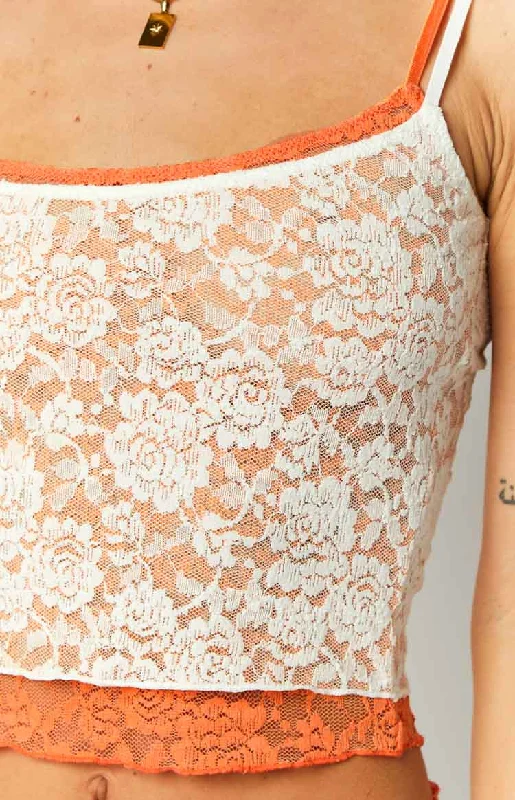 Willow Orange Contrast Lace Tank Top