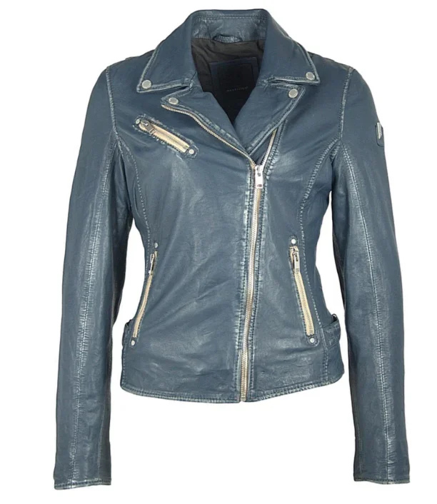 Women's Mauritius Sofia Denim Blue Leather Jacket