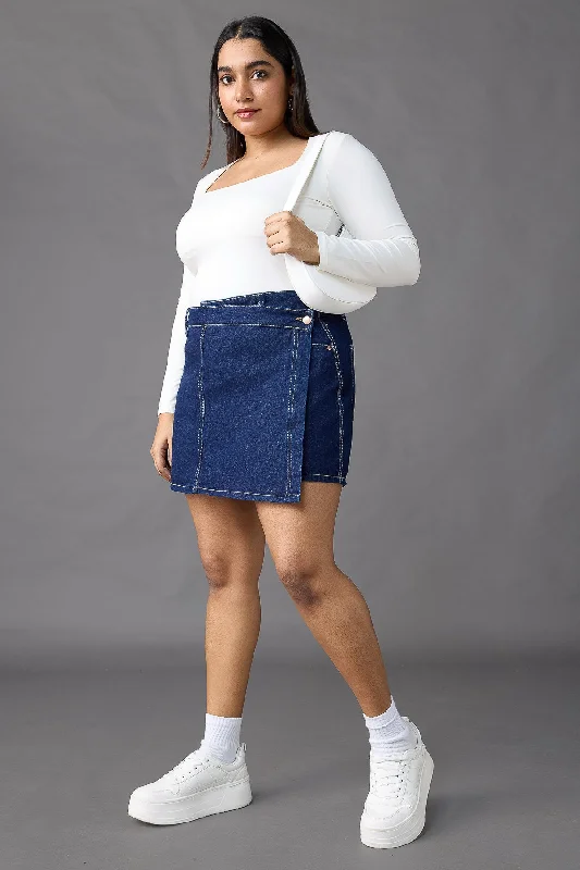 Asymmetrical Raw Curve Denim Skort