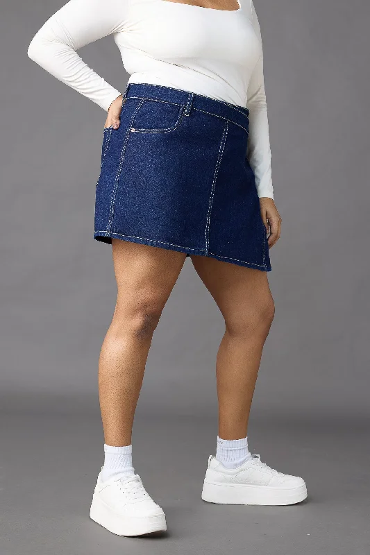 Asymmetrical Raw Curve Denim Skort