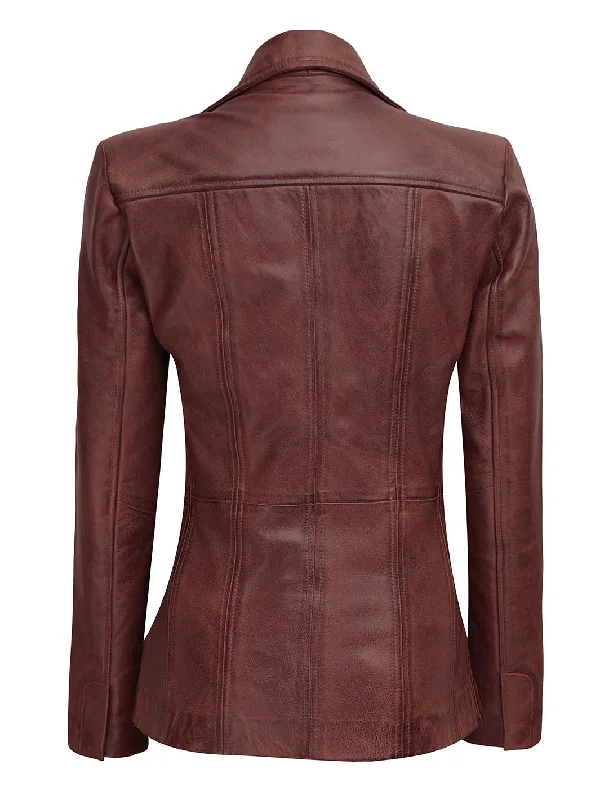 Bitonto Cognac Brown Leather Blazer Womens