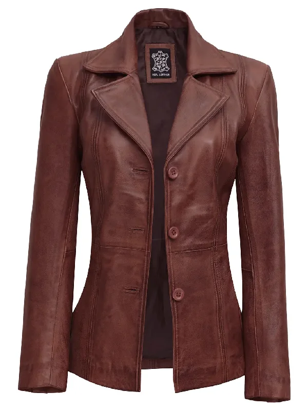 Bitonto Cognac Brown Leather Blazer Womens