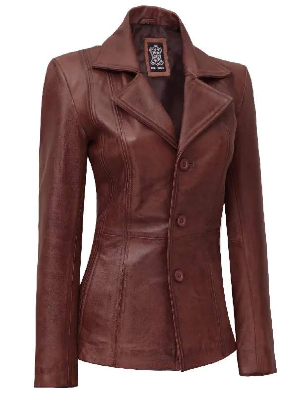 Bitonto Cognac Brown Leather Blazer Womens