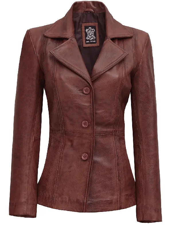 Bitonto Cognac Brown Leather Blazer Womens