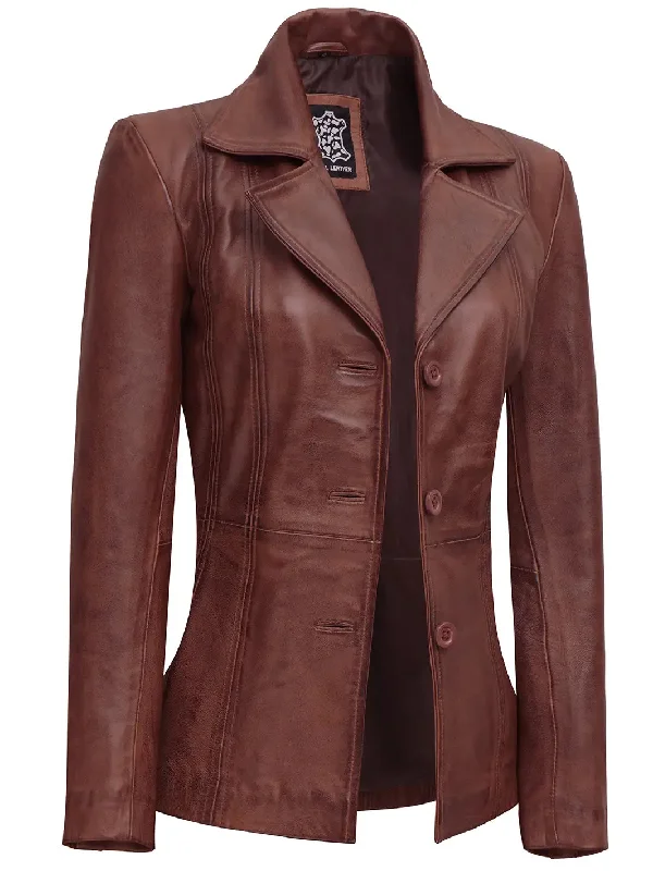 Bitonto Cognac Brown Leather Blazer Womens