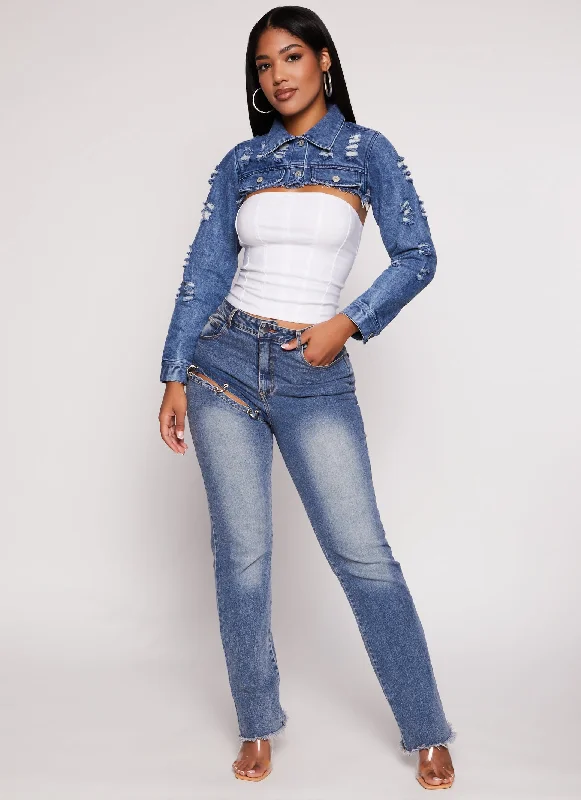 Distressed Bolero Jean Jacket