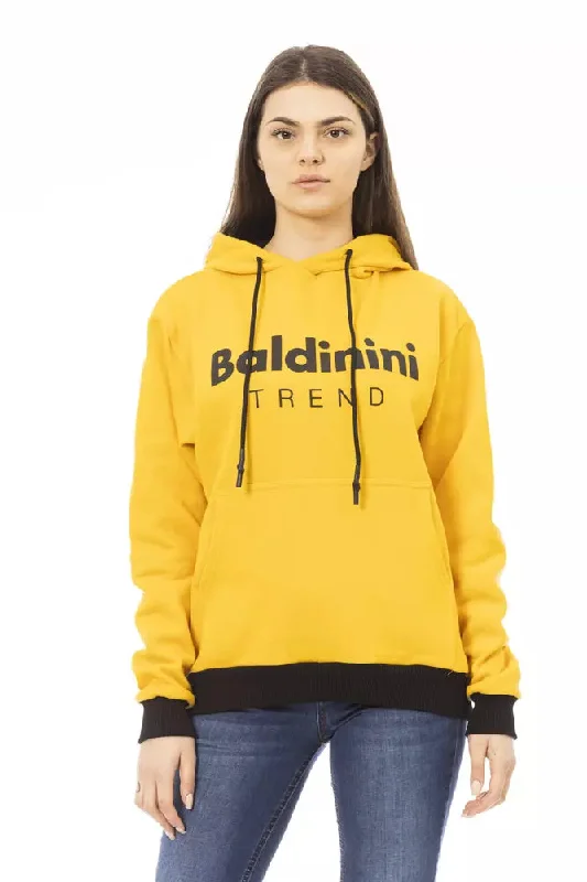 Chic Yellow Cotton Fleece Hoodie with Maxi Pocket