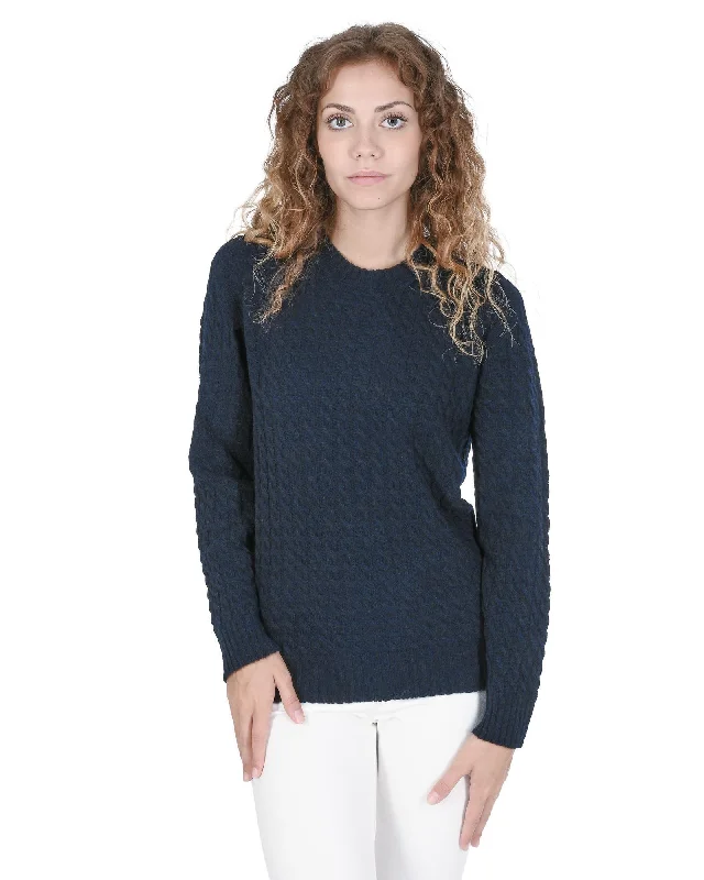 Crown of Edinburgh Cashmere Women's Cashmere Round Neck Women Sweater in Navy blue - 40 EU