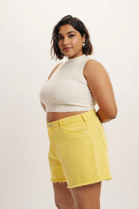 Curve Yellow Frayed Hem Denim Shorts