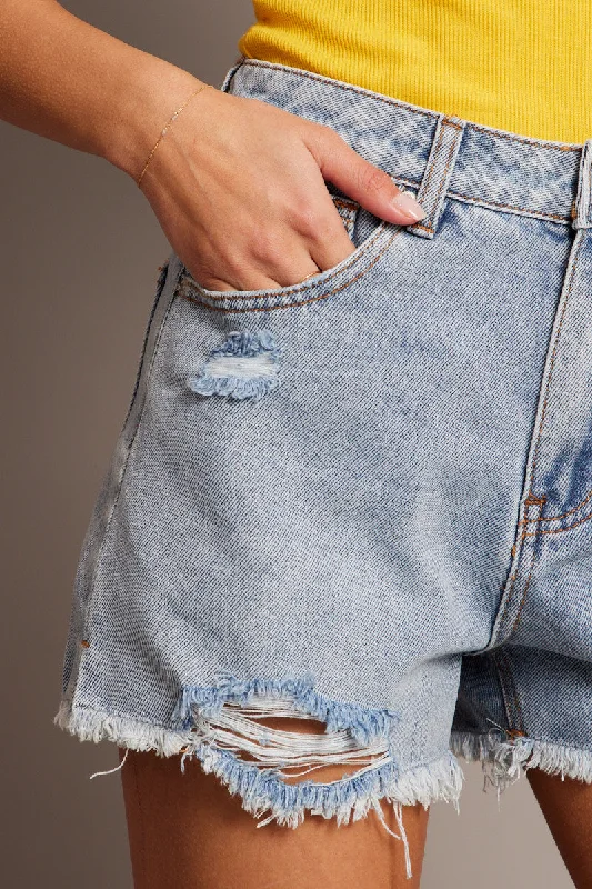 Denim Relaxed Shorts Mid Rise