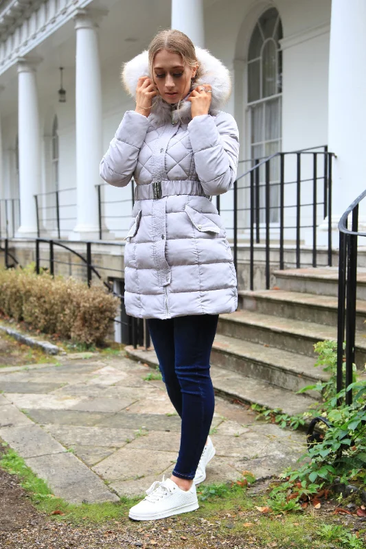 Double Second Silver Grey Quilted Longline Puffer